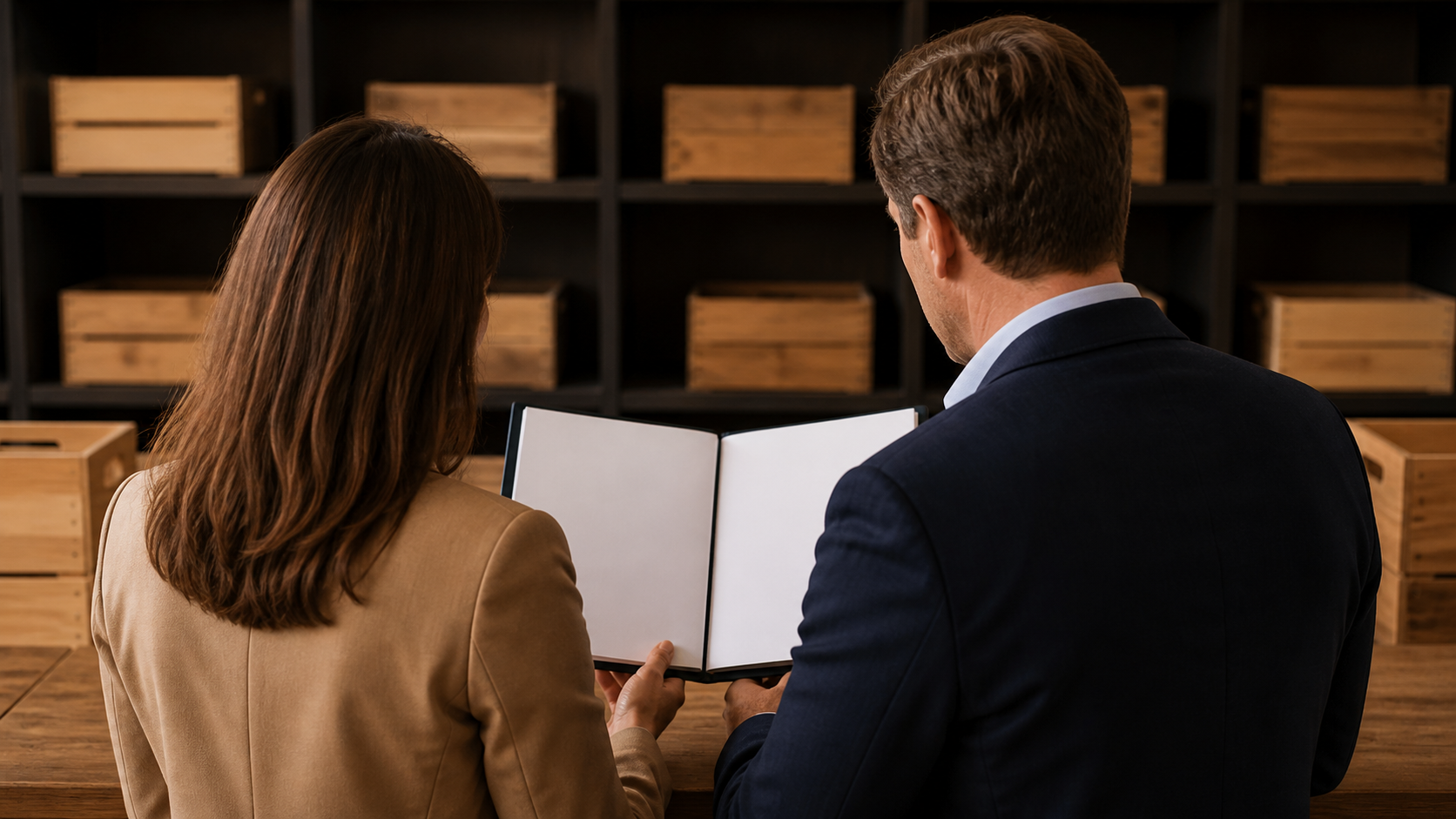 Professionals reviewing a wine shop transition handoff
